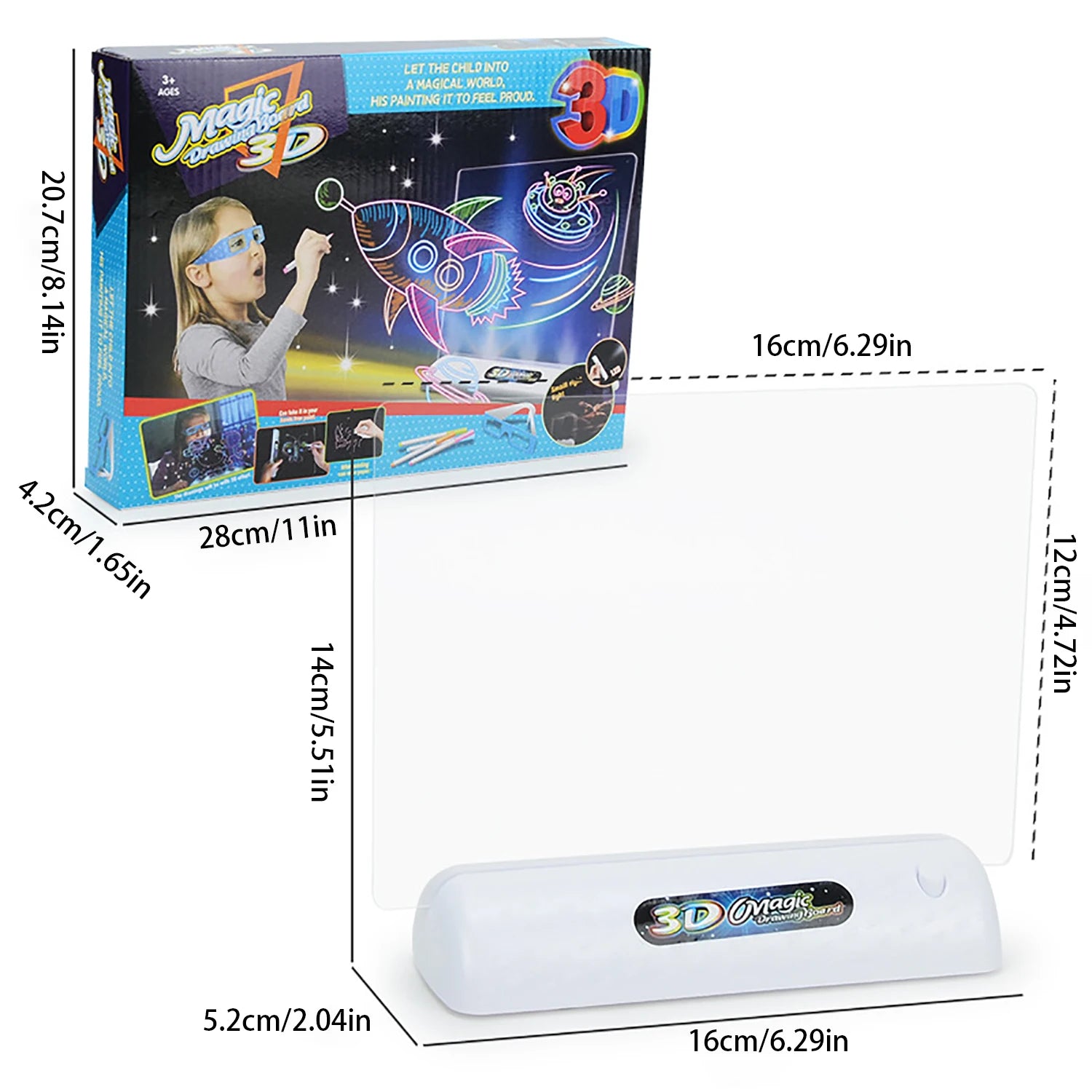 Children's 3D drawing board, 3D luminous board, LED luminous puzzle fluorescent board, magical drawing and writing board